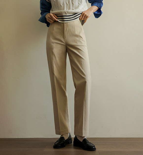 8OA0645JJ_[JUST BETTER] Preppy straight fit spandex slacks