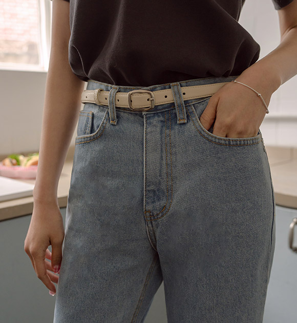 5DD00027NN_Baguette Rounded Square Buckle Belt