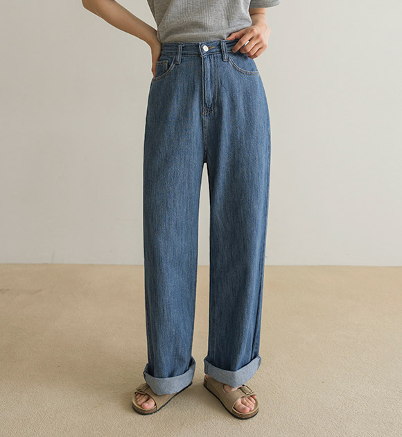 6DA30057LJ_Thin fabric wide fit air denim
