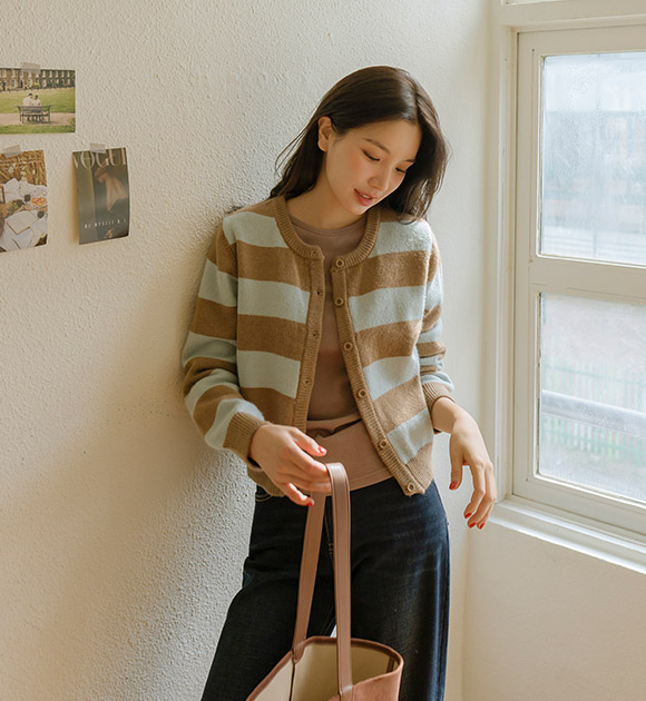 4DA30473LJ_Choco Forest Striped Knit Cardigan