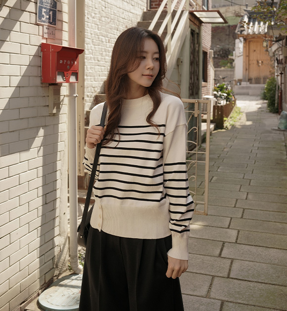 8DA28946AA_Turum Open Button Striped Knitwear