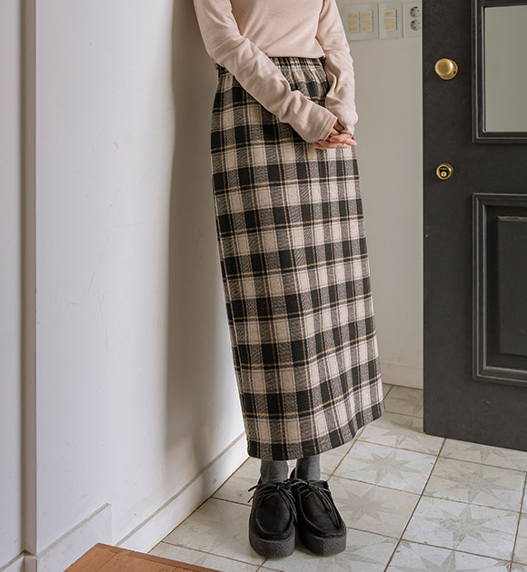 6DA30680LJ_Lotti Checkered Fleece-lined Wool Skirt