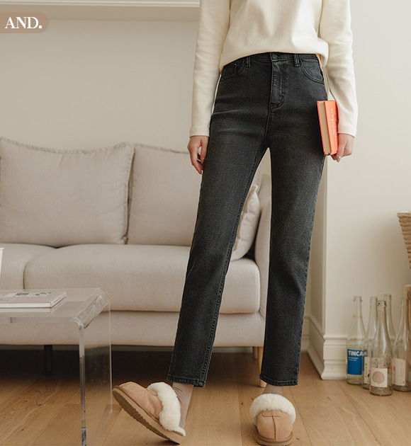 9AD0005JJ_ Heat double weave slim baggy Black jeans