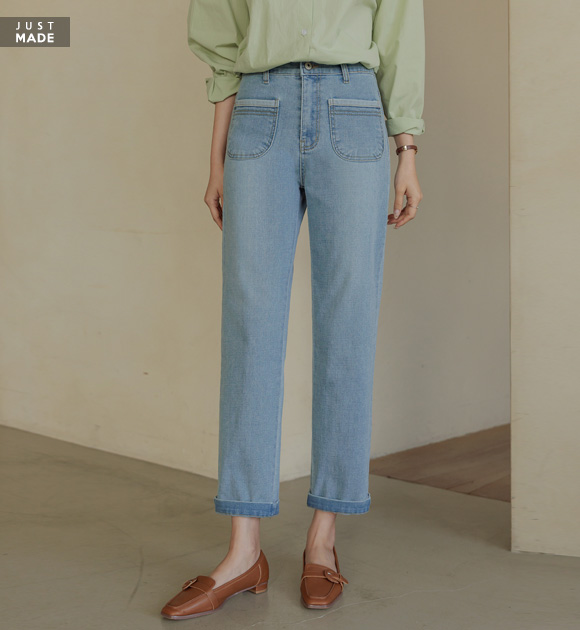 5DO0105JJ_comfortable color combination mini pocket baggy jeans