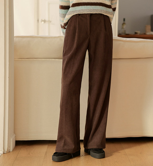 6DA30820NN_Fleece-lined Pleated Corduroy Slacks (Short/Long)