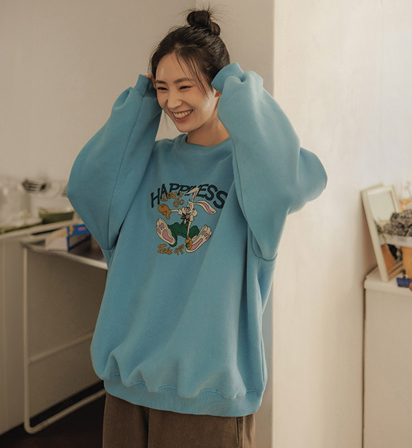 4OA0829JJ_[JUST BETTER] Happiness Character Brushed Sweatshirt