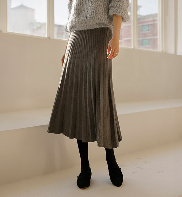 5DA30851HN_2-tier Pleated Banding Knit Skirt