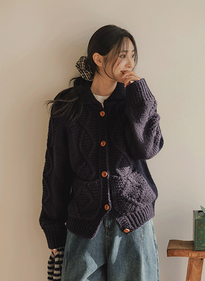 4DA30846NN_Teddy Cable Knit Collar Cardigan