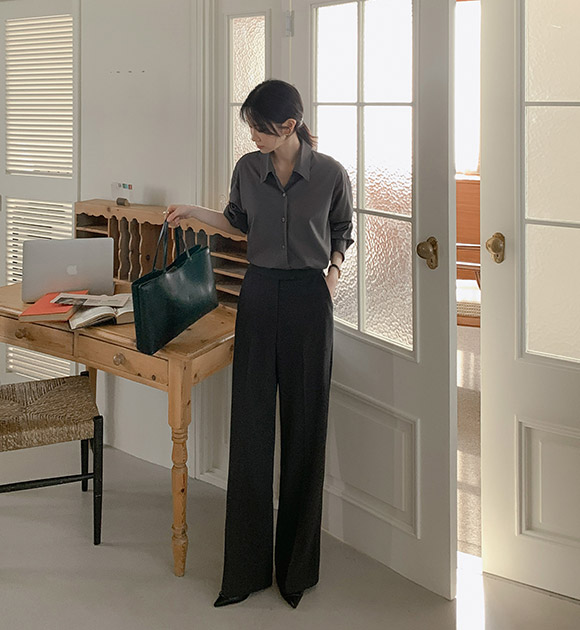 4DA32461NN_Fog Button-tab Bootcut Slacks