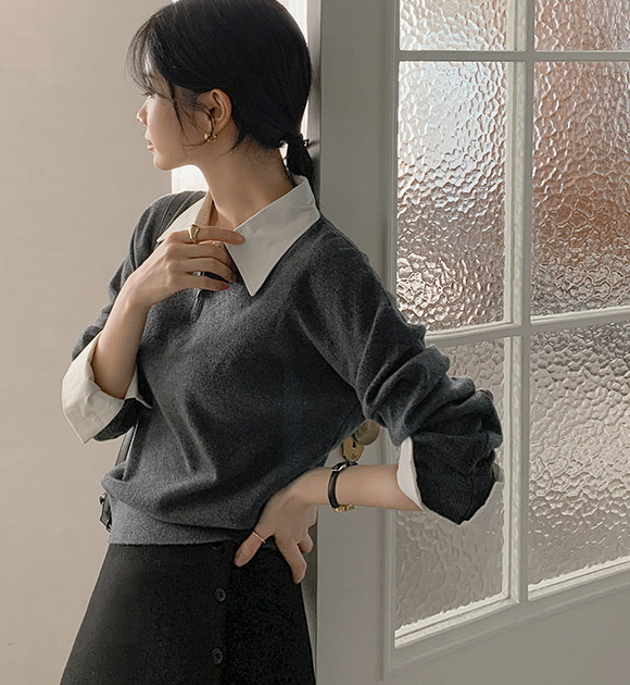 4DA32462NN_Half Zipper Shirt Collar Mix Knitwear