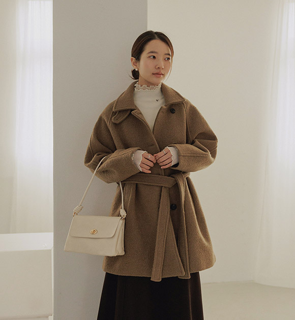 5DA32471NN_Molton Quilted Lined Boucle Wool Coat (Belt Set)