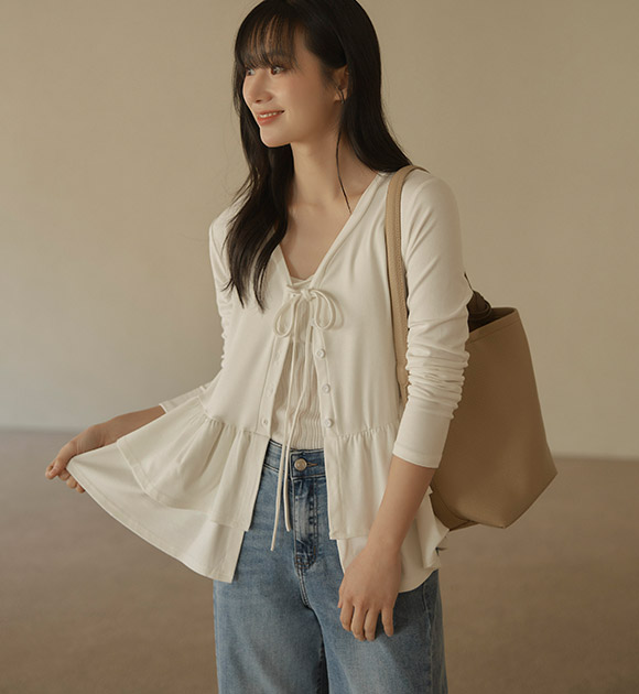 4DA31087LJ_Latte Frill Layered Tee