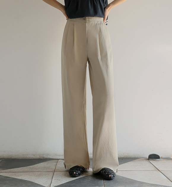 5DA31341NN_Zeldon Buckle-Hem Pintuck Cotton Slacks