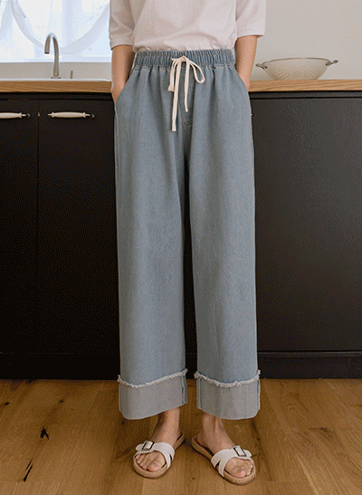 5DA31352NN_Hem Cuff Banding Crop Denim