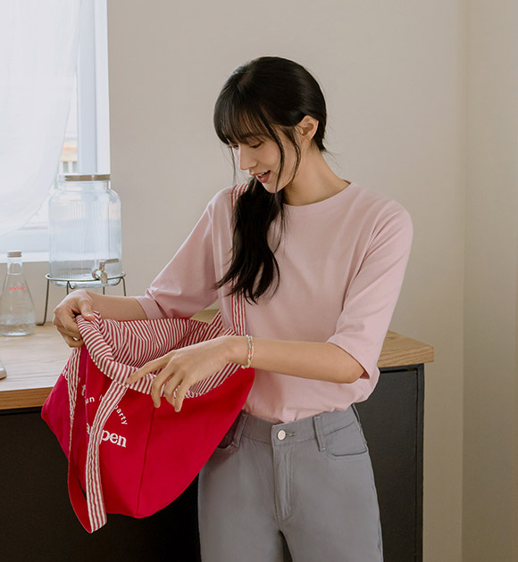5DA31354NN_1+1 Stretchy Double-Layered Semi-Cropped Elbow-sleeve Tee