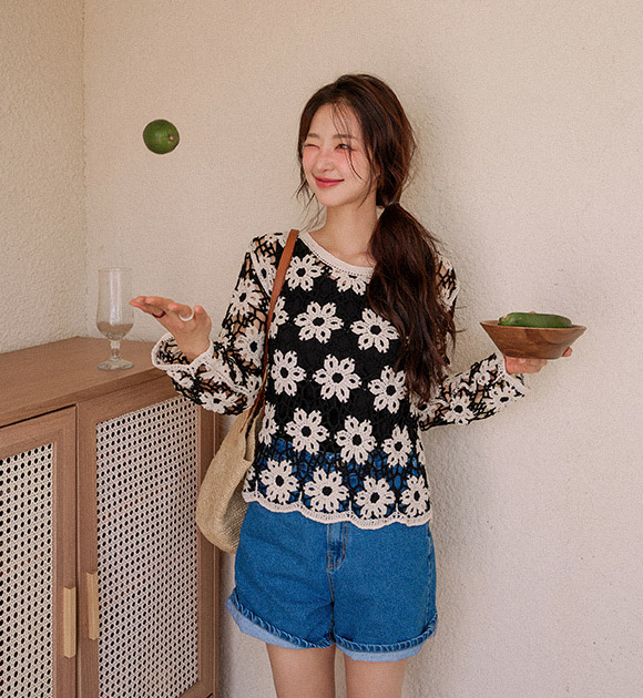 6DA31314JJ_Flash Knitted Flowers Crochet Knitwear
