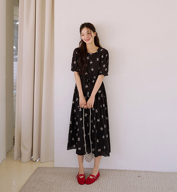 6DA31311HN_Frill Ribbon Pattern Dress