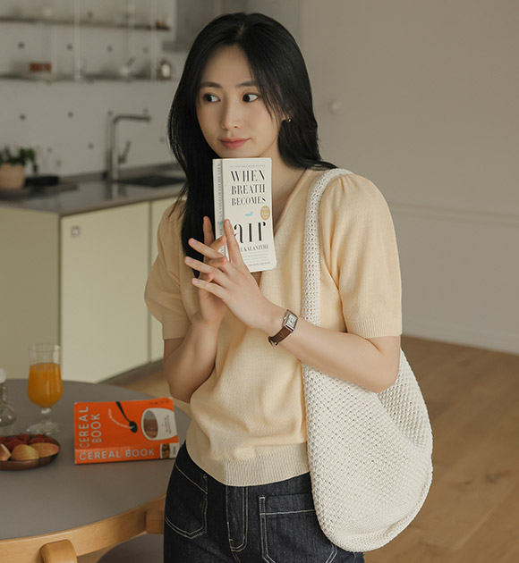 8DA29776LJ_Toast Puff Short-sleeved Knitwear