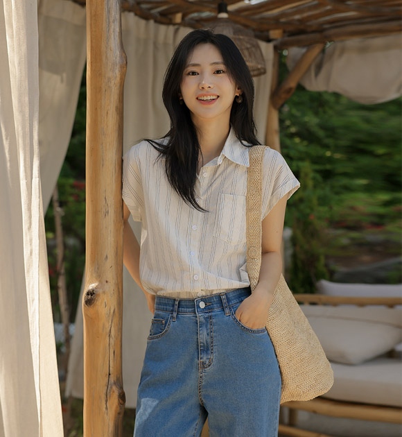 6DA30014SS_Double Stripe Sleeve Roll-up Summer Shirt