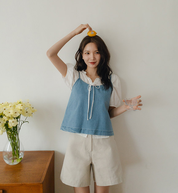 4DA31383NN_Denim Banding Bustier Tank Top