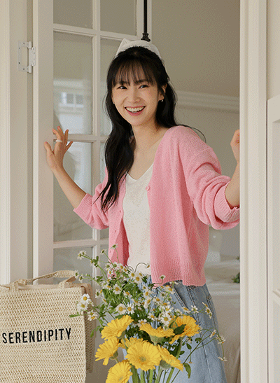 5DA31332JJ_Basic V-neck Boucle Cardigan