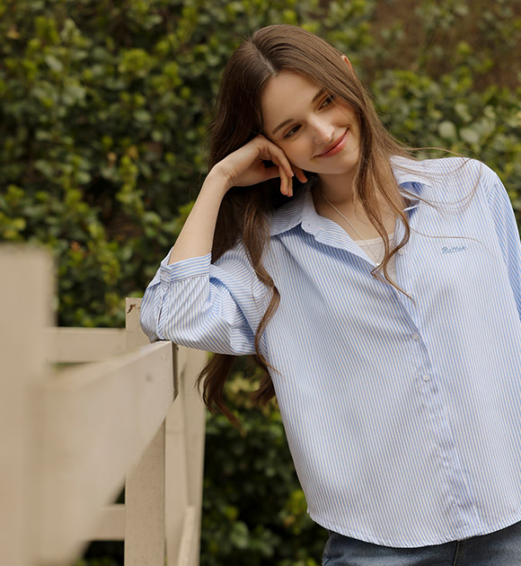 6OA0683LJ_[JUST BETTER] Wrinkle Zero Striped Embroidery Shirt