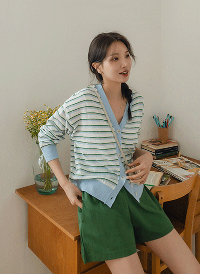 4DA31393NN_Elu Striped Linen Cardigan