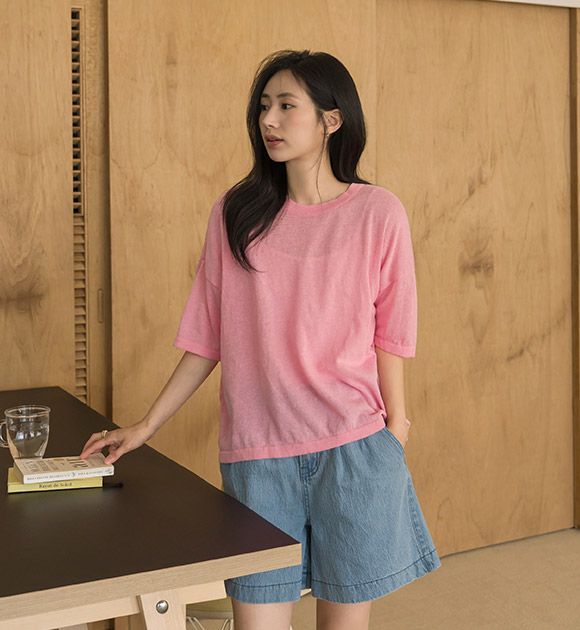 5DA30050NN_Neat Fit Linen Short-sleeved Knitwear (Round/V-necked)