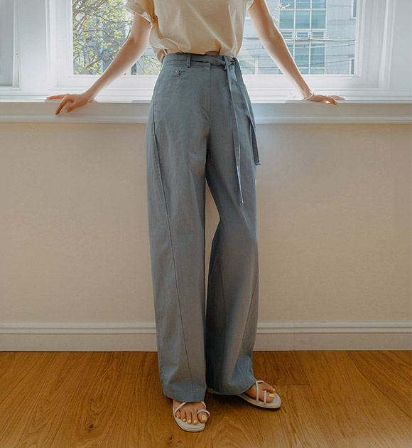 6DA31380JJ_Curved Diagonal Seam Wide Pants (Belt Set)