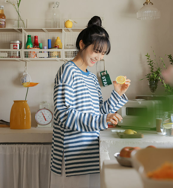 5DA31403NN_Summer Loose Color Striped Long-sleeved T-shirt