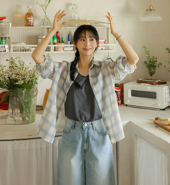 5DA31405HN_Soft Checkered Cool-Touch 3/4 Sleeve Shirt
