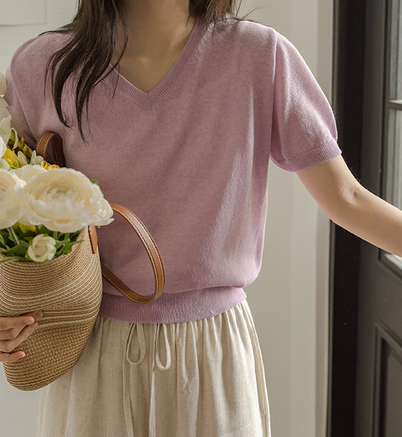 5DA29963NN_Summer Linen Basic Short-sleeved Knitwear (Round/V-necked)