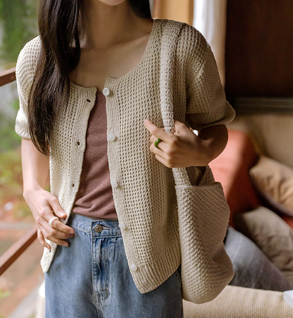5DA31425NN_Maidin Waffle Short-sleeved Cardigan