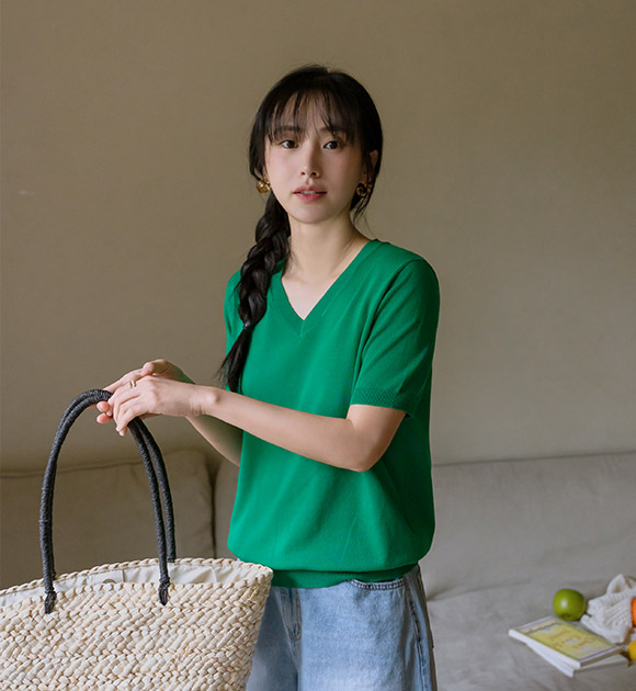 5DA31417NN_[J-BASIC] Vivid Color Cool Rayon Knitwear (Round/V-neck)