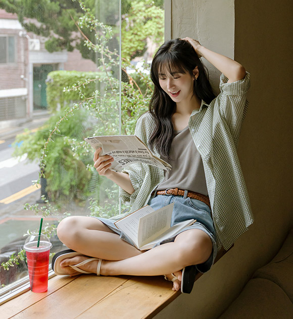 5DA31415HN_Wrinkle-free Seersucker Checkered Shirt