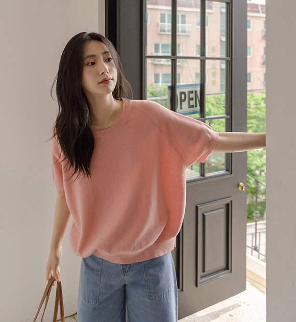 5OA0700JJ_[JUST BETTER] Comfortable Fit Linen Slit Label Short-sleeved Knitwear