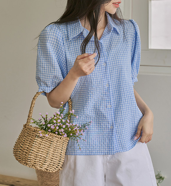 6DA30124NN_Cupid Wrinkle Free Checkered Blouse