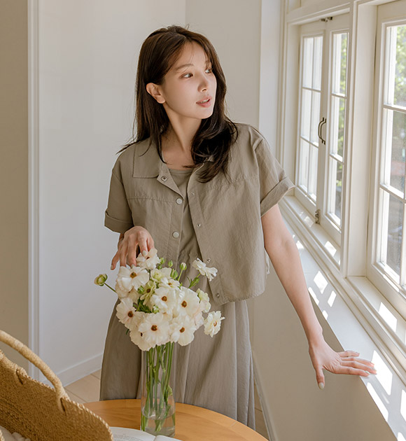 6DA31447HR_Cooling Rustling Sleeveless Dress + Jacket Set