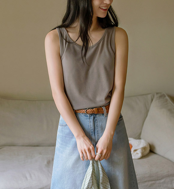 5DA31416HN_Netty Stretch Linen Round Neck Sleeveless Top