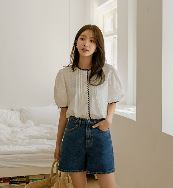 6DA31445NN_Hefner Line Color-block Pintuck Blouse