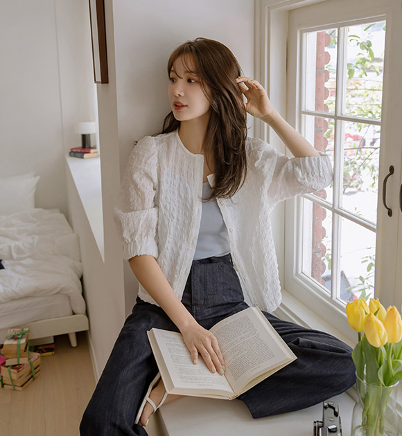 6DA31430HN _Cloud Balloon Sleeve Wrinkle Blouse