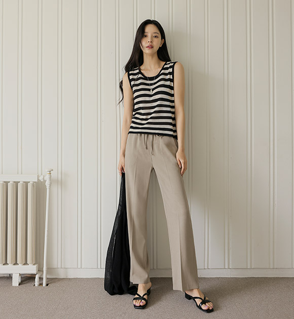 5DA31493NN_Cool Linen Spandex Banding Slacks