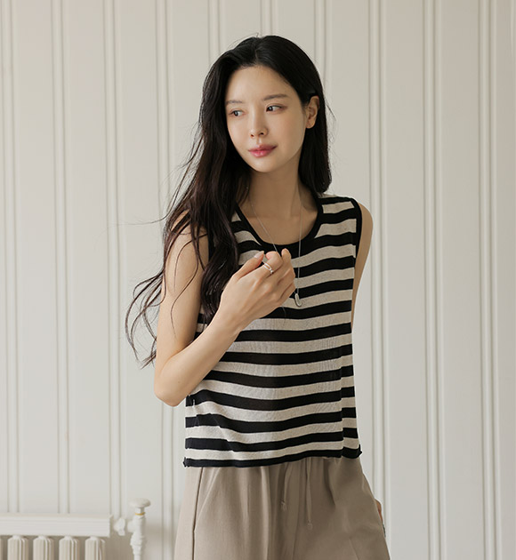 5DA31492NN_Be-ready Linen Round Neck Knit Sleeveless Top