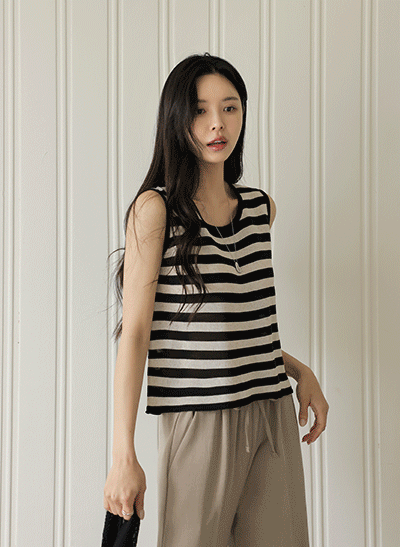 5DA31492NN_Be-ready Linen Round Neck Knit Sleeveless Top