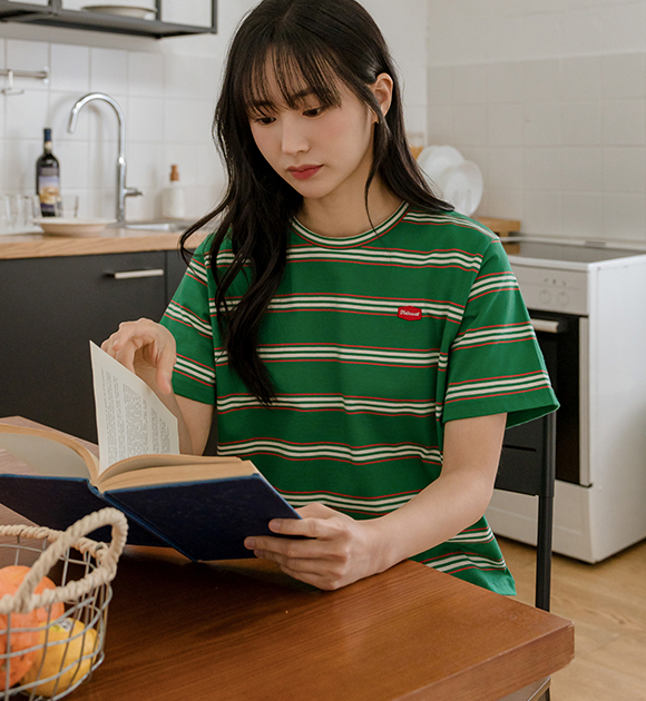 6DA31467HR_Yuyu Red Patch Stripe Short-sleeved T-Shirt
