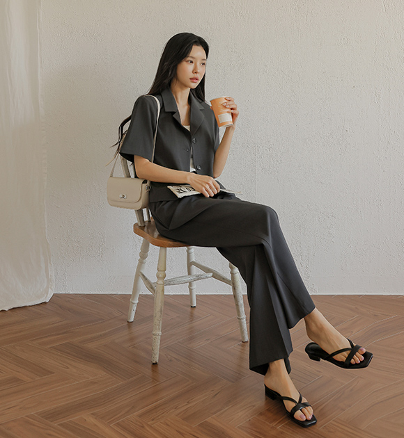5CS00019HR_[Outfit Set] Lorin Short-sleeved Jacket + Slacks Set