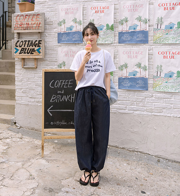 4DA31503NN_Cool Non-Fade Seam Detail Banding Wide Pants (Short /Regular/Long)