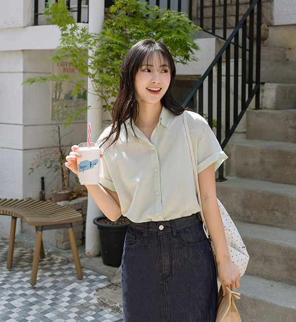 4DA31500NN_Color Key Point Linen Short-sleeved Shirt