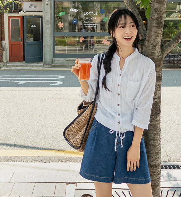 5DA31531JJ_Netty Stripe String 3/4 Sleeve Shirt
