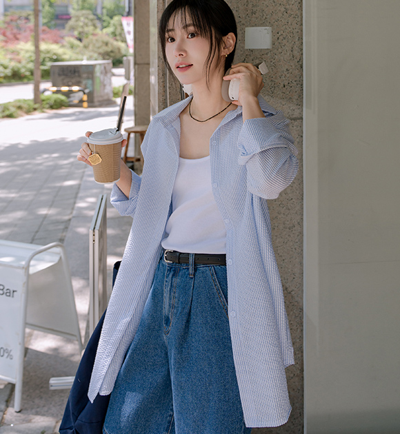 4DA31495HR_Summer Seersucker Loose Fit Shirt